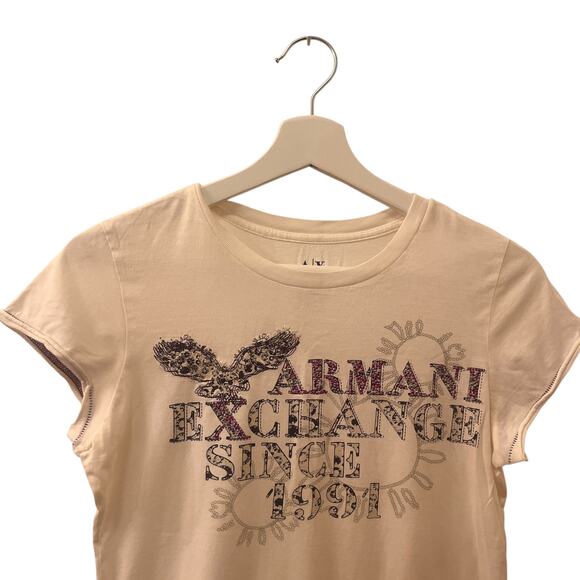 Vintage Armani Exchange Y2K Baby Tee Womens Medium Graphic 1991 TEE‎ - Picture 1 of 12